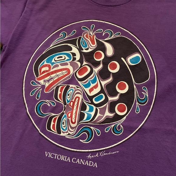 🐳VINTAGE 90s MARK HENDERSON ORCA WHALE NATIVE ART GRAPHIC SINGLE STITCH T-SHIRT - Picture 2 of 8